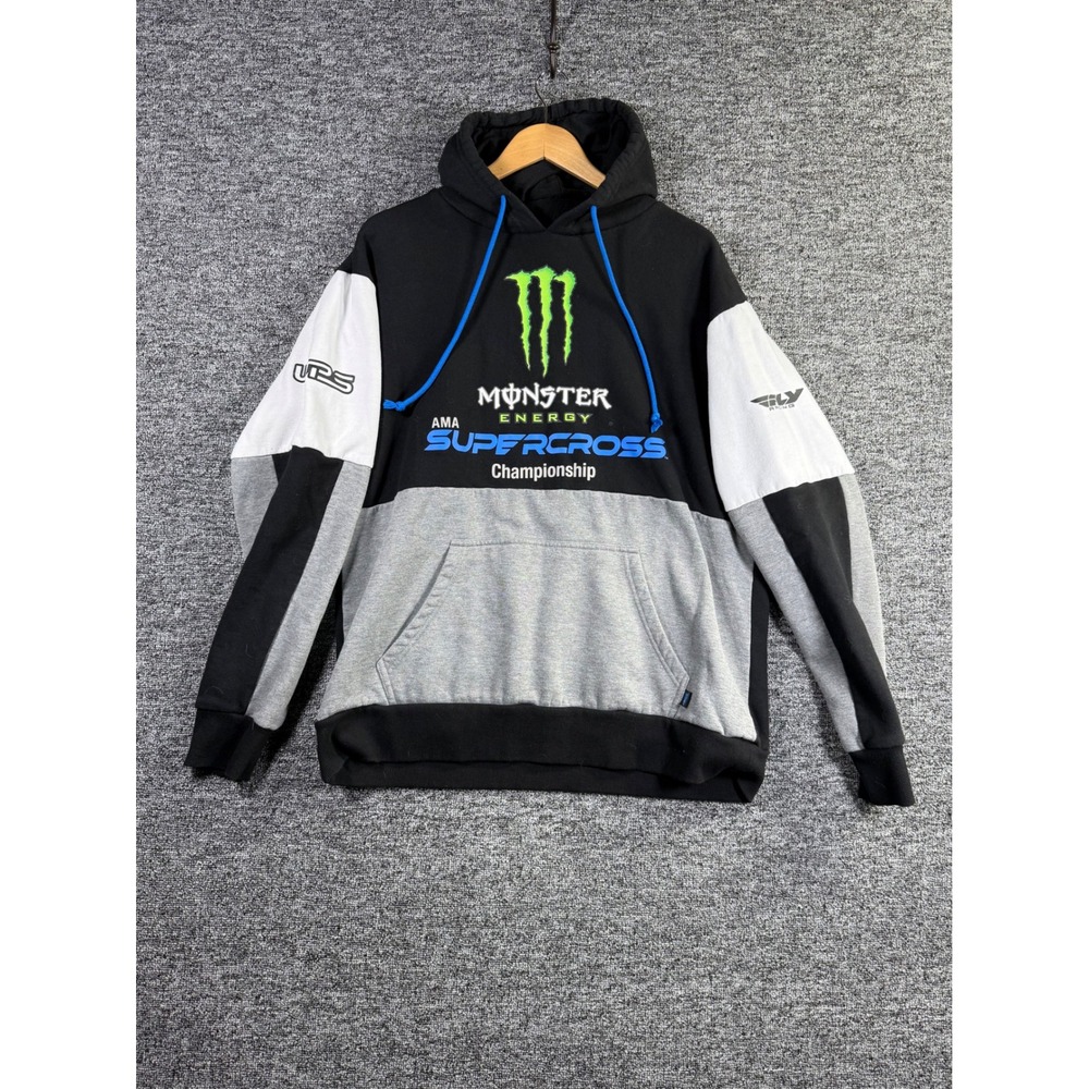 Monster Energy AMA Supercross Fly Racing Hoodie Black Grey White Motocross Mens
